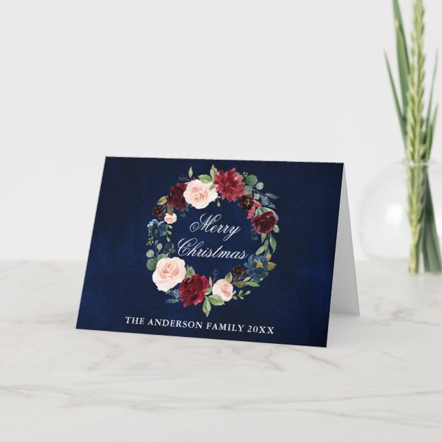 Carte Elégant aquarelle Floral Joyeux Noël plié (Devant)
