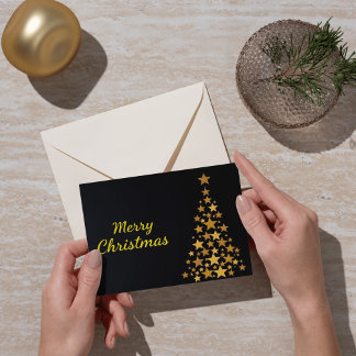 Carte Elégant Arbre d'or Joyeux Noël sur Noir