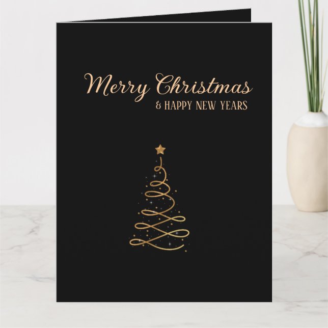 Carte Elégant Arbres de Noël en or et noir (Devant)