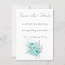 ÉLÉGANT ARGENT BLANC AQUA FLORAL SAUVER LA DATE