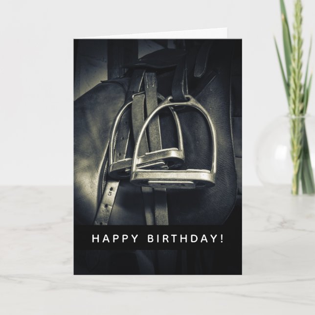 Carte Élégant Argent Stirrups Joyeux anniversaire (Devant)