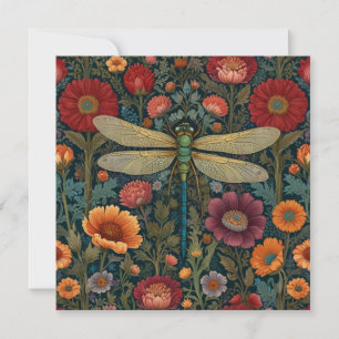 Carte Élégant art nouveau automnal floral Libellule