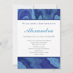 Carte Élégant Baby shower Agate en marbre bleu