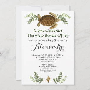 Carte Elégant Baby shower de la tortue de mer Foliage