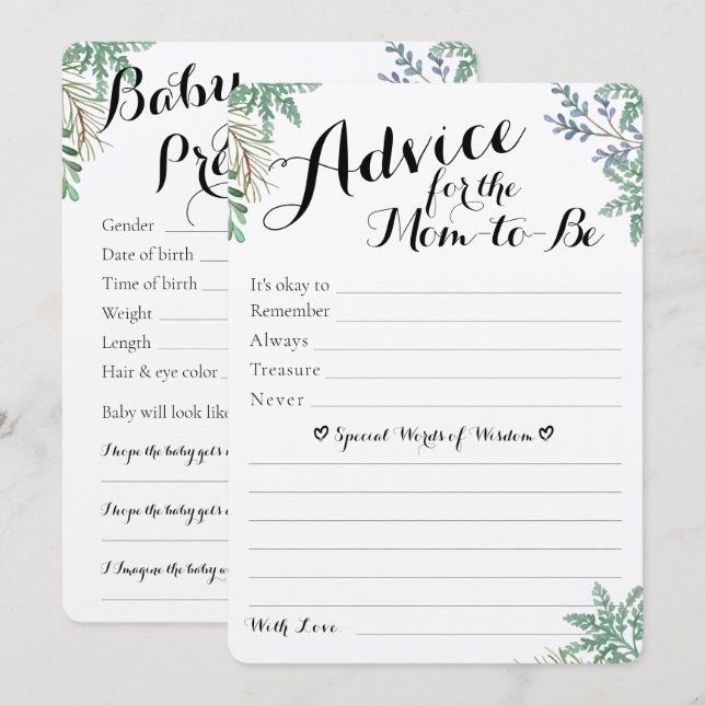 Carte Elégant Baby shower de verdure Prédictions et cons (Devant / Derrière)