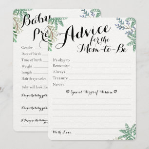 Carte Elégant Baby shower de verdure Prédictions et cons