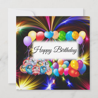 Carte Élégant, Ballons colorés, Feu d'artifice, Annivers