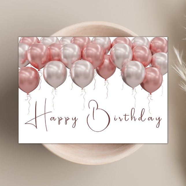 Carte Élégant Ballons rose Script moderne Joyeux anniver (Créateur téléchargé)