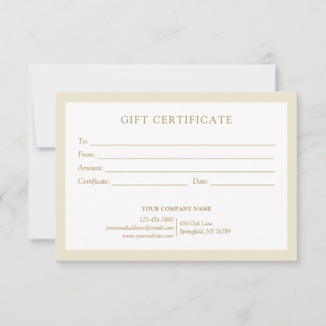 Carte Elegant Beige Gold Business Logo Gift Certificate (Devant)