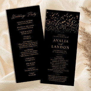 Carte Elégant Birds Black and Gold Wedding Program