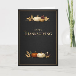 Carte Elegant Black and Gold Happy Thanksgiving Pumpkin