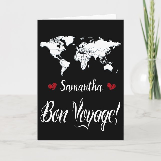 Carte Elegant Black and White Safe Travels I Bon Voyage (Devant)