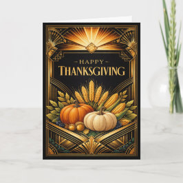 Carte Elegant Black Gold Art Deco Thanksgiving Harvest