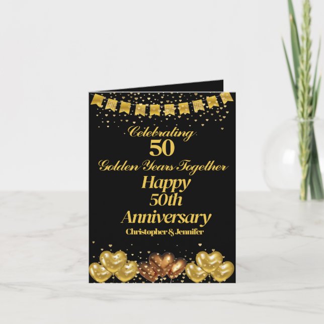 Carte Élégant Black & Gold moderne Joyeux 50e anniversai (Devant)