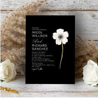 Carte Elegant Black & White Anemone Floral  Wedding 
