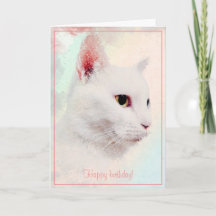 Elégant blanc Chat Aquarelle anniversaire Salutati