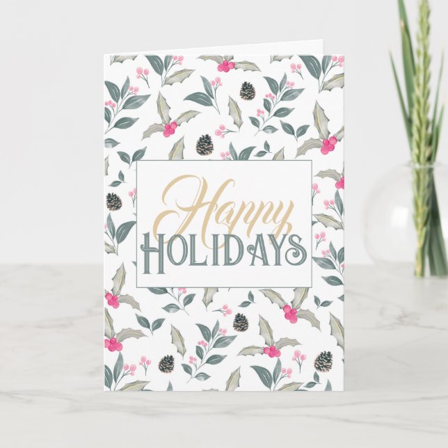 Carte Elégant blanc hiver floral Aquarelle Noël (Devant)