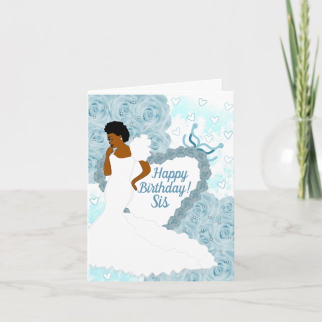 Carte Elégant Bleu Afro-Américain Soeur Anniversaire (Devant)
