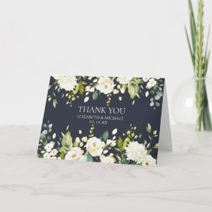 Carte Élégant bleu&blanc Merci photo floral Mariage