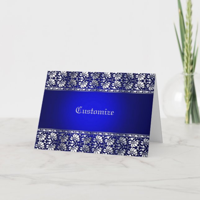 Carte Élégant bleu et argent personnalisé (Devant)