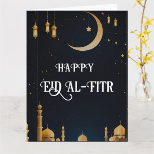 Carte Elégant bleu et or Aïd Al-Fitr Crescent Lune
