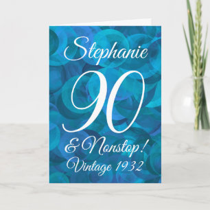 Carte Élégant Bleu Océan 90 & Anniversaire Non Stop