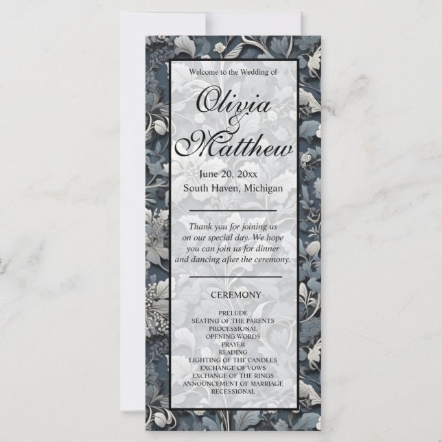 Carte Elégant bleu poussiéreux argent blanc gris gris fl (Devant)