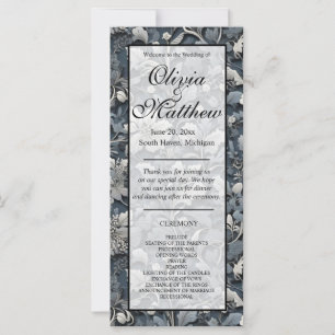 Carte Elégant bleu poussiéreux argent blanc gris gris fl
