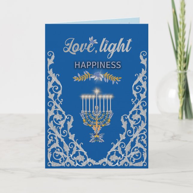 Carte Elegant Blue Hanukkah Menorah Ornamental  (Devant)