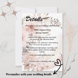 Carte Elegant Blush & Beige Boho Floral Détails Mariage