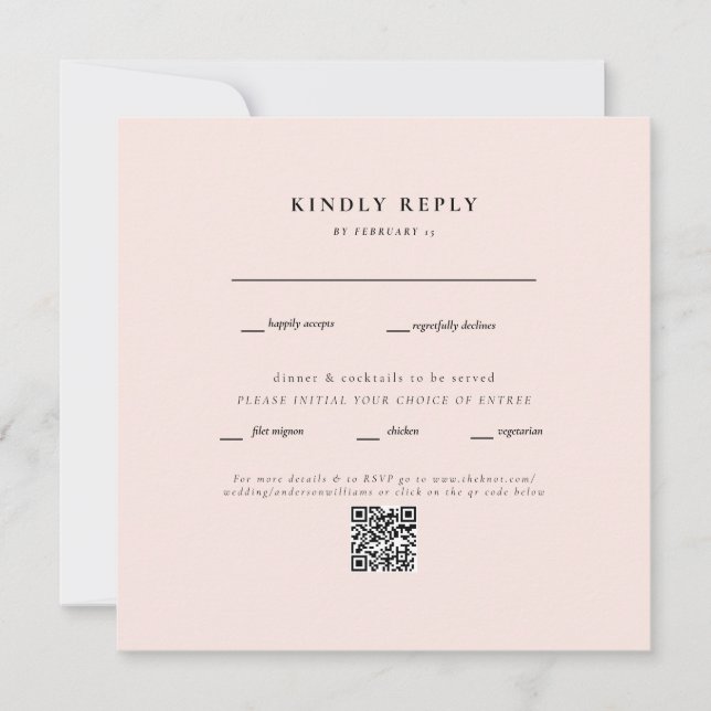 Carte Elegant Blush Carré Mariage QR Code RSVP (Devant)