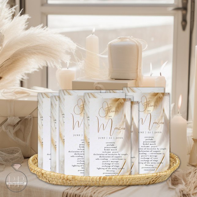 Carte Élégant Bohème Or Pampas (Display your programs  for guests to have in hand )