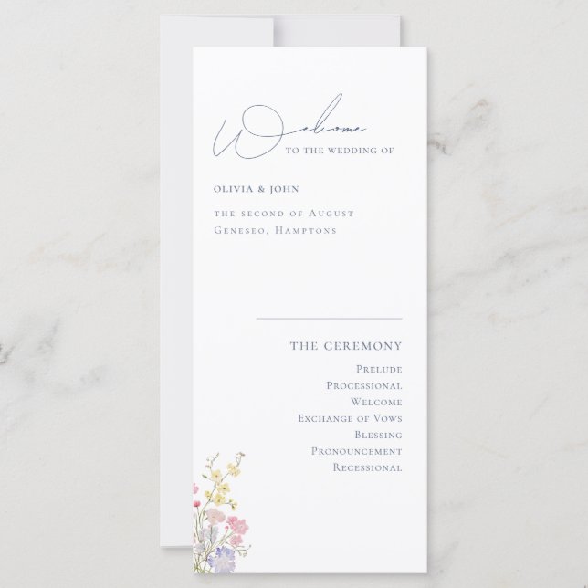 Carte Elegant Boho Chic Wildflowers Wedding Program (Devant)