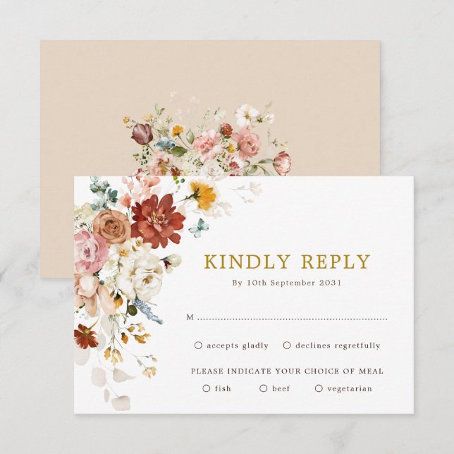 Carte Elégant Boho Garden Bouquet de fleurs Mariage RSVP (Devant / Derrière)