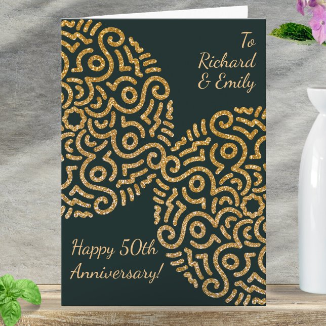 Carte Élégant Boho Vert or Mandala Anniversaire (The everlasting love's symbol is the intertwined golden mandalas.)