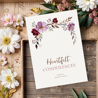 Carte Elegant Botanical Burgundy Tones Sympathy