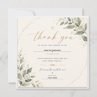 Carte Elegant Botanical Thank You Card Sage Green & Gold