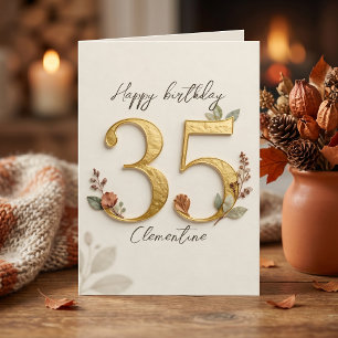 Carte Élégant Botanique Rose Faux Or 35e Anniversaire