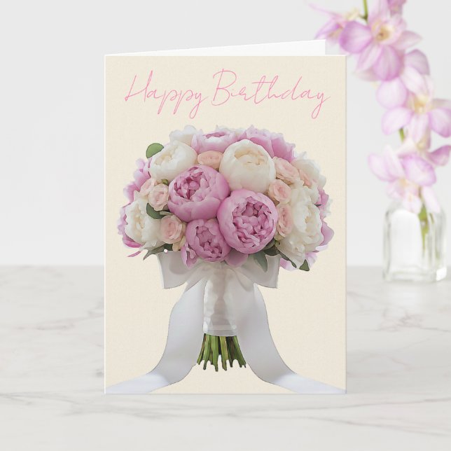 Carte Elegant Bouquet of Peonies Custom Text Birthday  (Orchidée)