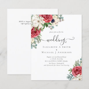 Carte Élégant budget Mariage rouge blanc bleu floral