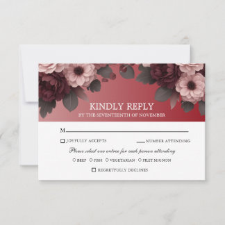 Carte Elégant Burgundy Blush Rose Boho mariage RSVP