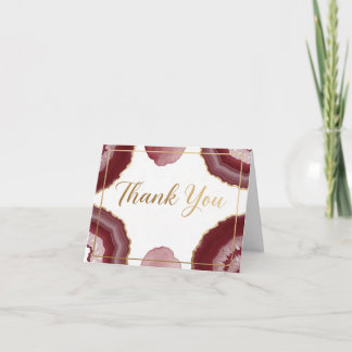 Carte Elegant Burgundy Marble & Gold Agate Thank You
