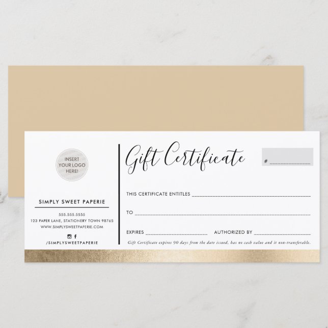 Carte ELEGANT BUSINESS moderne chic noir faux or (Devant / Derrière)