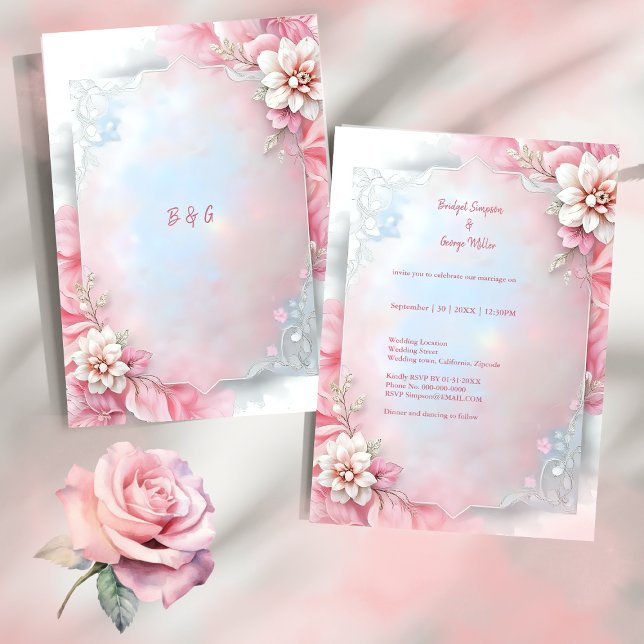 Carte Elégant cadre rose floral douce Pastel mariage lum (Créateur téléchargé)