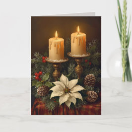 Carte Elegant candle Christmas holly pine warm festive 