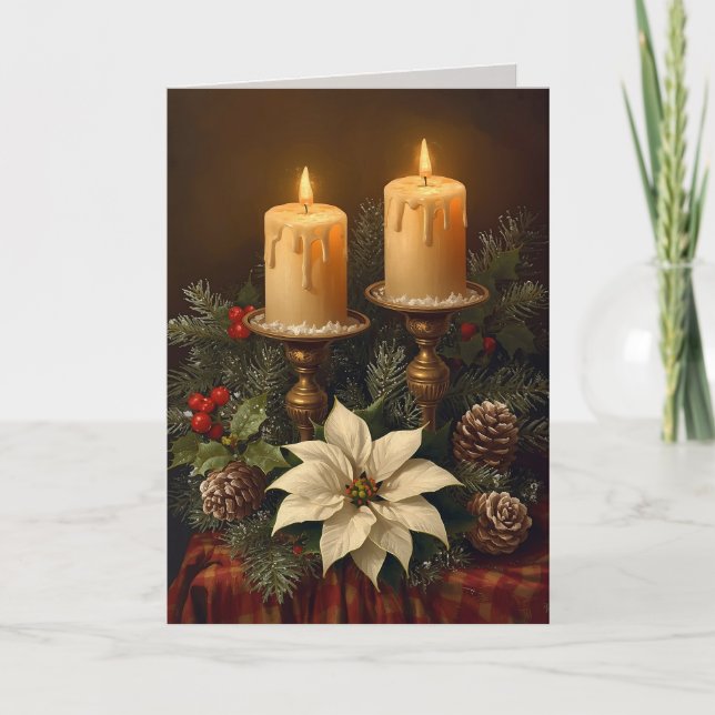Carte Elegant candle Christmas holly pine warm festive  (Devant)