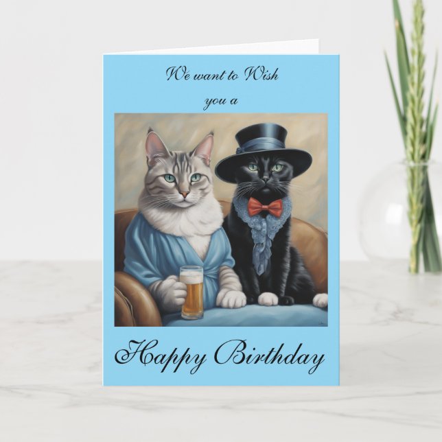 Carte Elegant Cats having drinks sends Birthday wishes (Devant)
