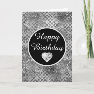 Carte Elégant Cercles Noir et Argent Foil Anniversaire