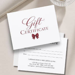 Carte Élégant Certificat Cadeau Blanc Rouge