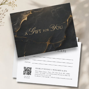 Carte Élégant Certificat Cadeau Code QR en Marbre Noir